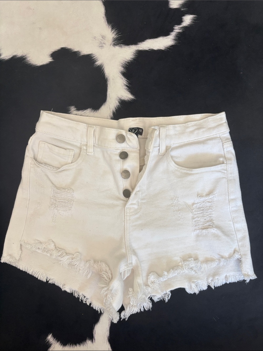 Windsor White Distressed Button-Fly Denim Shorts